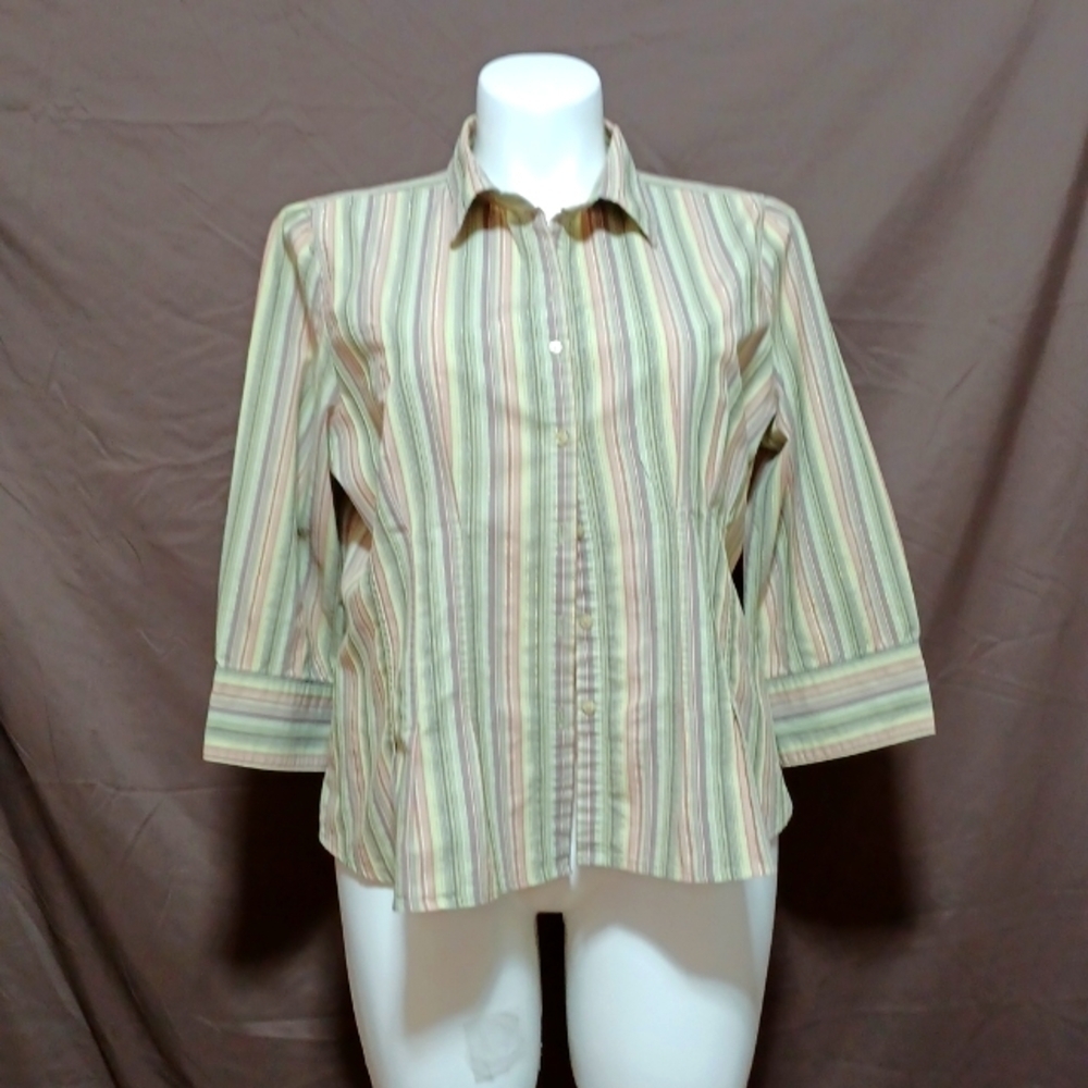 Cato Button Down Stripped Blouse size XL fitted midriff